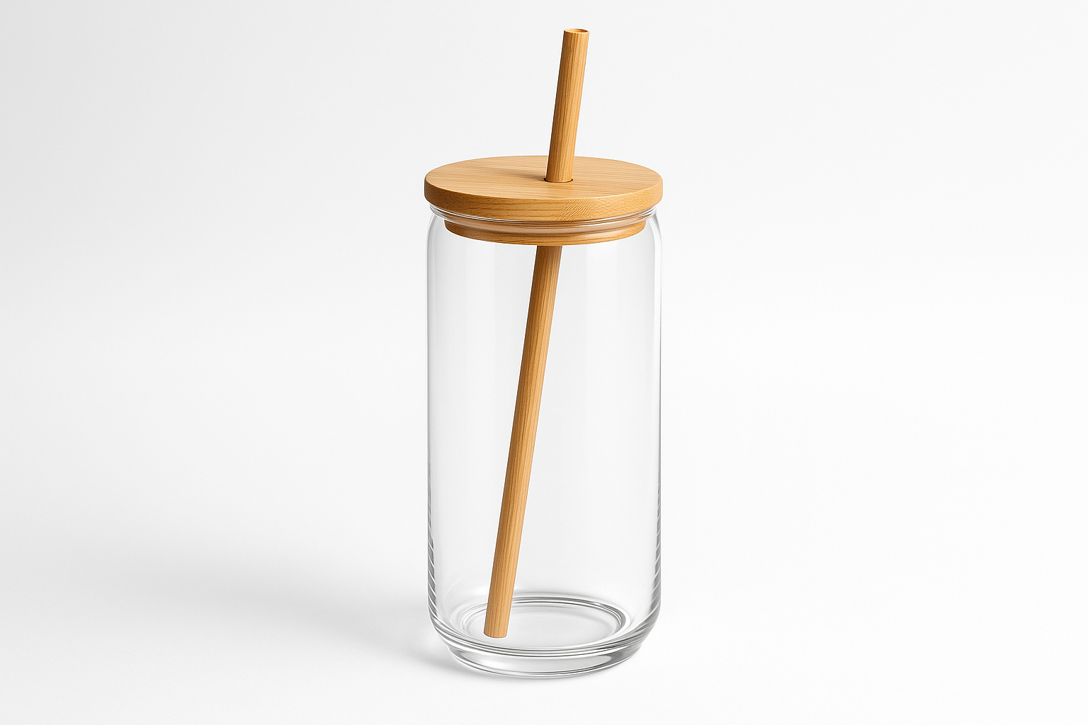 20 oz Glass cup with wooden lid and straw
